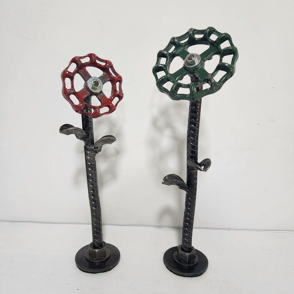 Industrial Garden Flower Art - Cast Iron Faucet Spigot Valve Handle Knob Rebar